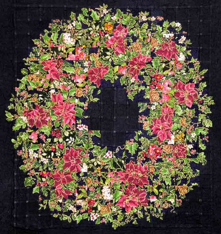 watercolor quilt of a Christmas wreath