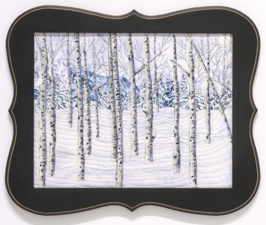 winter art quilt of trees in the snow